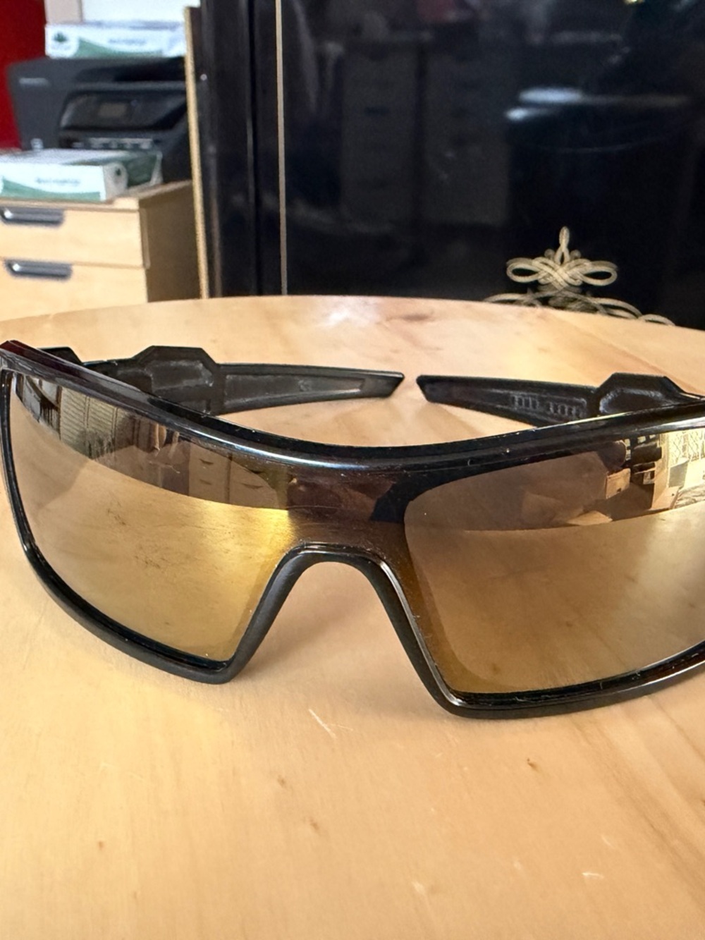 Oakley Oil Rig Sunglasses Y2K Wrap Shield Black Frame Mirrored Lens Rare - Picture 2 of 6